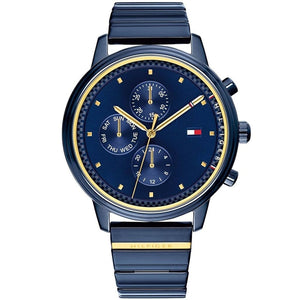 Authentic real-life photo of Tommy Hilfiger 1781893 showing actual navy blue finish and gold accents