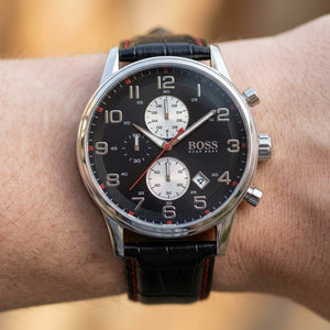 Live wrist shot of Hugo Boss Aeroliner 1512631 men's watch.