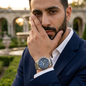 Lifestyle luxury shot featuring Hugo Boss Driver 1513081 men's watch.