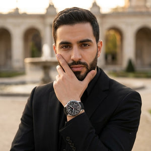 Lifestyle luxury shot featuring Hugo Boss Driver 1513087 men's watch.