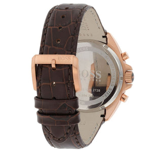 Rose gold stainless steel buckle on Hugo Boss Driver Runner 1513093 brown dial watch water resistant 50m