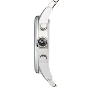Side profile of Hugo Boss Jet 1513383 showing 10mm thickness and silver finish with 50m water resistance