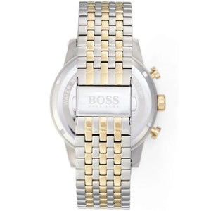 Two-tone metal deployment clasp on Hugo Boss Navigator Runner 1513499 white dial watch water resistant 50m