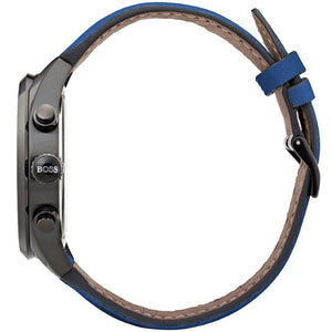 Side profile of Hugo Boss Grand Prix 1513563 showing 11mm thickness and black finish with 30m water resistance