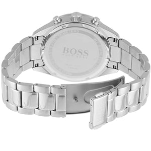 Close-up view of the clasp of the Hugo Boss Talent 1513582 stainless steel bracelet watch.