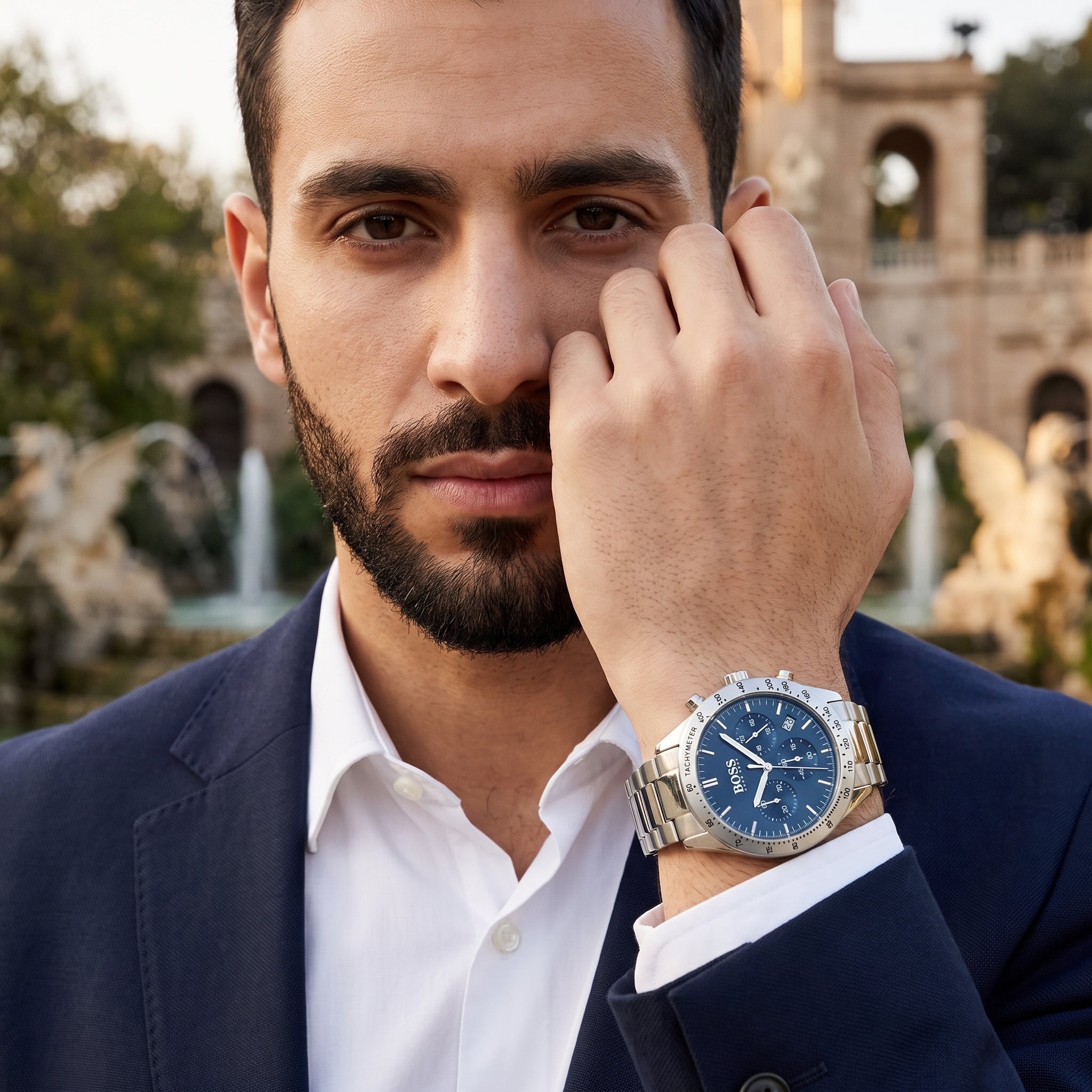 Live wrist shot of Hugo Boss Talent 1513582 men's watch.