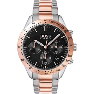 Hugo Boss Talent 1513584 men's watch with black dial, two-tone silver copper metal strap, and 50m water resistance main view