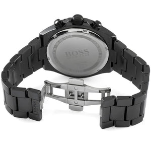 Black metal deployment clasp on Hugo Boss Ocean Edition 1513743 blue dial watch water resistant 100m