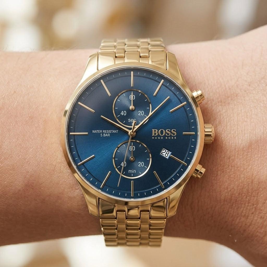 Live wrist shot of Hugo Boss Associate 1513841 men's watch.