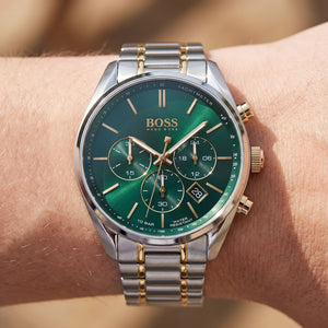 Live wrist shot of Hugo Boss Champion 1513878 men's watch.