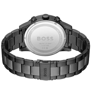 Caseback of Hugo Boss Allure 1513924 showing technical specs gray dial and gray metal strap 50m water resistance