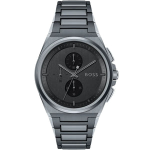 Hugo Boss Steer 1513996 men's watch with gray dial, gray metal strap, and 50m water resistance main view