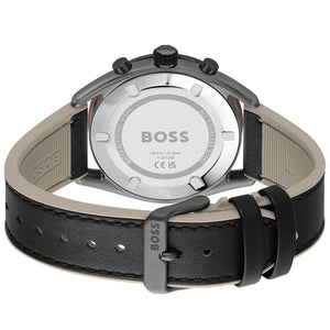 Caseback of Hugo Boss Centre Court 1514024 showing technical specs and 100m water resistance champagne dial detail