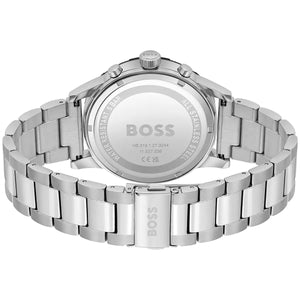 Silver watch with visible brand logo on a white background