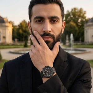 Lifestyle luxury shot featuring Hugo Boss Gregor 1514065 men's watch.