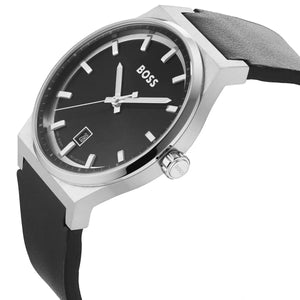 Right angle view showing the crown of the Hugo Boss Candor 1514075 watch.