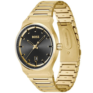 Side profile view showing the case thickness of the Hugo Boss Candor 1514077 watch.