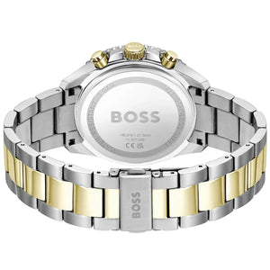 Back view photo of Boss Runner 1514144 showing the stainless steel caseback and engraved markings
