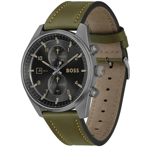 Side profile of Hugo Boss Sky Traveller 1514148 showing 11mm thickness and silver finish with 50m water resistance