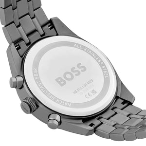 Gray stainless steel deployment clasp on Hugo Boss Sky Traveller 1514153 gray dial watch water resistant 50m