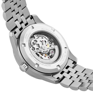 Back view photo of Hugo Boss 1514236 showing the exhibition caseback showing automatic gears