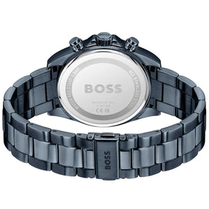 Detailed view of the blue stainless steel bracelet of the Hugo Boss Hero 1514270 watch.