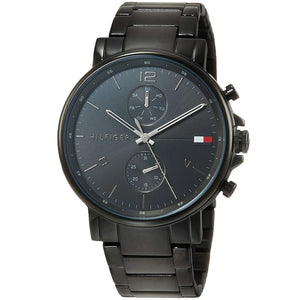 Side profile of Tommy Hilfiger Daniel 1710414 men's quartz battery watch showing 10mm thickness and black finish