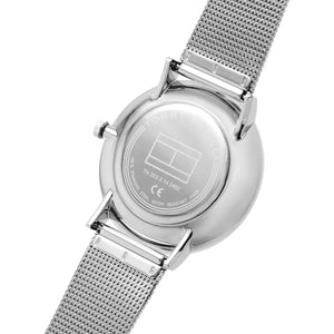 Back view of the Tommy Hilfiger 1781942 watch showing the stainless steel caseback and technical specs