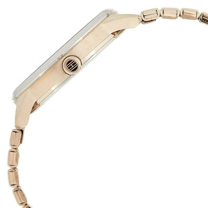 Side view photo of Tommy Hilfiger 1782021 showing case thickness and rose gold crown detail