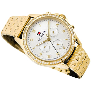 Tommy Hilfiger Ari 1782142 women's watch - white crystal dial gold steel strap