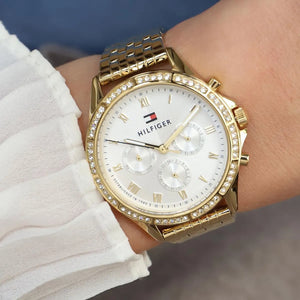 Tommy Hilfiger Ari 1782142 women's watch - white crystal dial gold steel strap