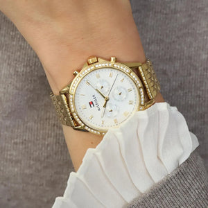 Tommy Hilfiger Ari 1782142 women's watch - white crystal dial gold steel strap
