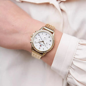 Tommy Hilfiger Ari 1782142 women's watch - white crystal dial gold steel strap
