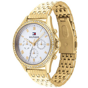 Tommy Hilfiger Ari 1782142 women's watch - white crystal dial gold steel strap