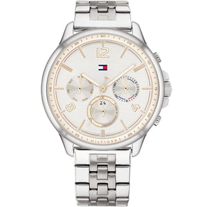 Authentic real-life photo of Tommy Hilfiger 1782222 showing actual silver finish and textured white dial