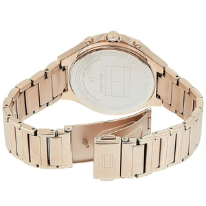 Photo of the gold-tone stainless steel deployment buckle on the Tommy Hilfiger 1782277