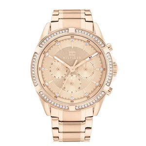 Authentic real-life photo of Tommy Hilfiger 1782558 showing actual rose gold finish and crystal bezel