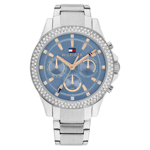 Authentic real-life photo of Tommy Hilfiger 1782690 showing actual silver finish and light blue dial