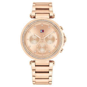 Authentic real-life photo of Tommy Hilfiger 1782705 showing actual rose gold finish and crystal bezel