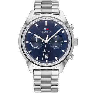 Tommy Hilfiger Bennett 1791725 men's quartz battery watch with blue dial, silver-tone case, silver stainless steel bracelet main view