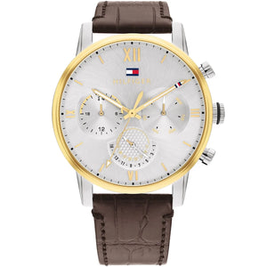 1791884 Tommy Hilfiger Sullivan Men's Chronograph Silver Case Brown Leather Strap Watch