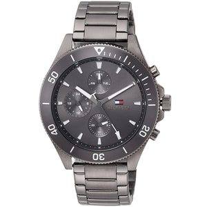 Angled real-life photo of Tommy Hilfiger 1791918 showing the grey case and matching bezel