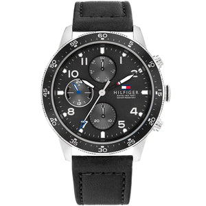 Authentic real-life photo of Tommy Hilfiger 1791947 showing actual leather texture and black dial