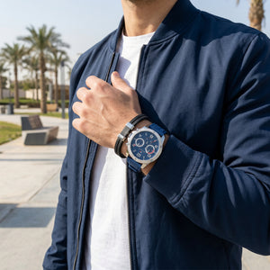Lifestyle photo of Tommy Hilfiger 1792027 showing the watch on a man's wrist with sporty blue strap