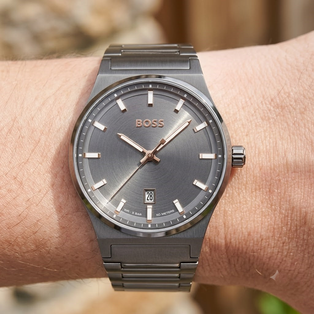 Hugo Boss Candor 1514078 Men's Watch - Grey Dial Grey Stainless Steel Bracelet