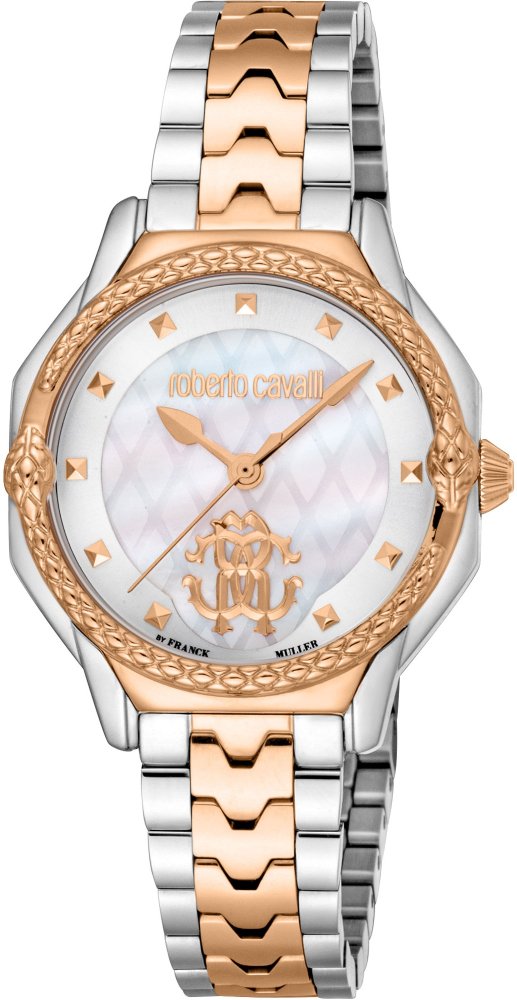 Roberto Cavalli Classic RV1L225M0081 women's watch - mother of pearl dial and rose gold snake pattern bezel detail