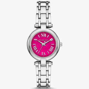 Michael Kors Mini Laney MKO1127 Women's Watch – Pink (Dragon Fruit) Dial & Silver-Tone Bracelet