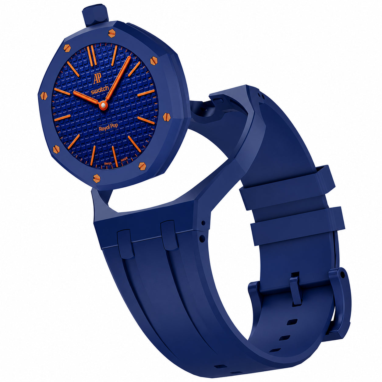 A blue G-Shock watch with a textured blue dial, orange hands and markers, and a matching blue silicone strap, shown on a plain white background.