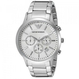 Emporio Armani AR2458 Men’s Silver Dial Stainless Steel Renato Large Chronograph Watch - Luxury Hub Store