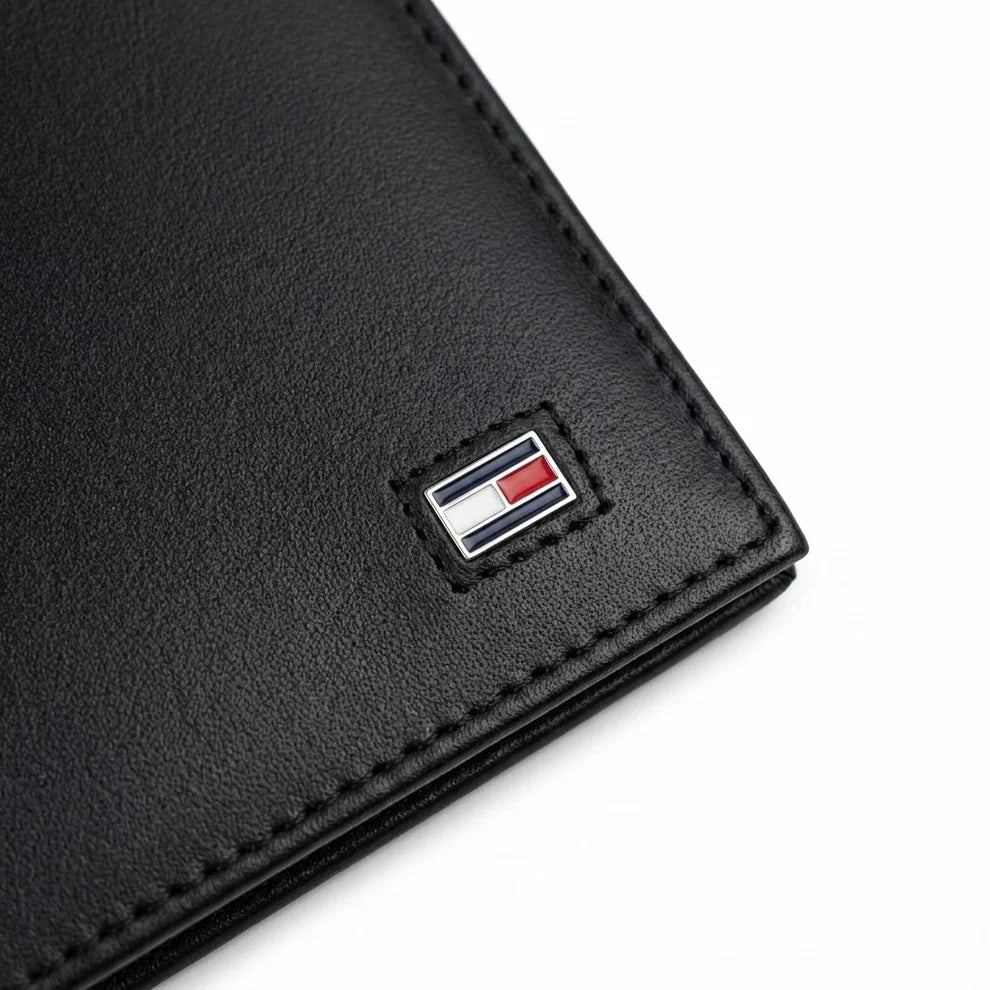 Tommy Hilfiger Men's Mirror Original Saffiano Textured Leather Bifold Wallet - Black
